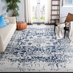 SAFAVIEH Madison Collection X-Large Area Rug - 12' x 18', Cream & Navy, Snowflake Medallion Distressed Design, Non-Shedding & Easy Care, Ideal for Hig