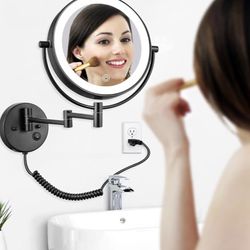 Wall Mounted Makeup Mirror, 1X/10X Magnifying Mirror with Light, Dimmable Makeup Mirror with 3 Color Lights, Double Sided Lighted Makeup Mirror with M