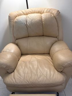 Beige leather recliner
