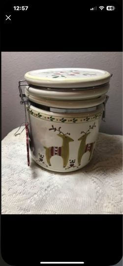 Christmas Reindeer Ceramic Canister with Latch Lid