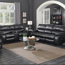 Brand New 2PC Black Reclining Sofa and Loveseat Set