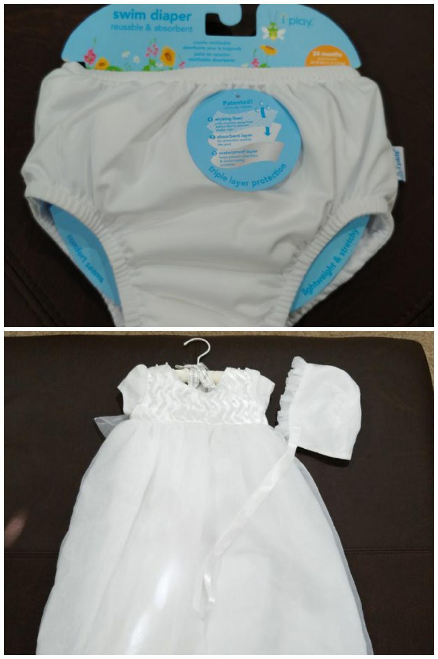 Baptism/ Baby Dedication Dress & Reusable Swim Diaper iPlay size 24 months