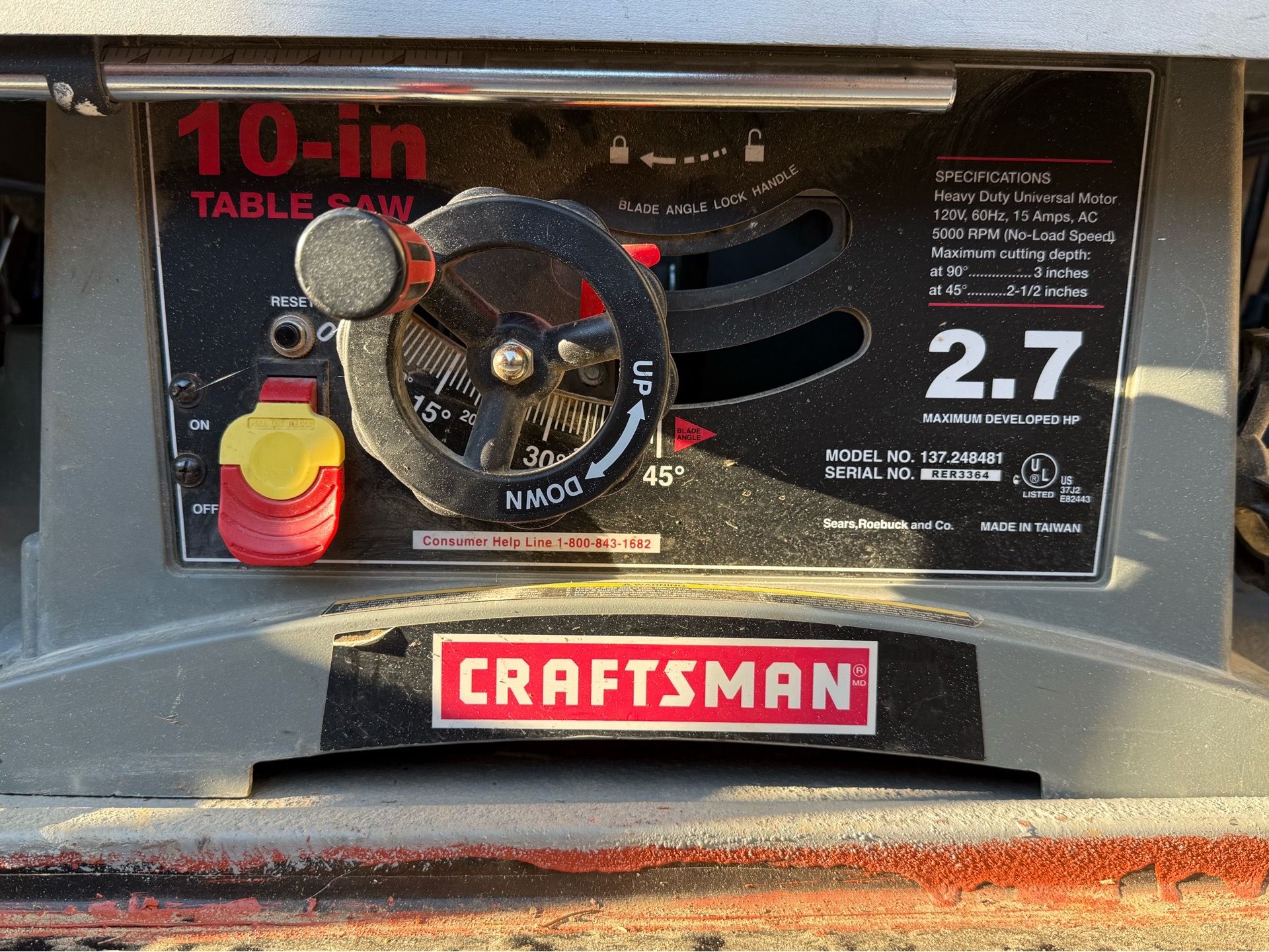 Craftsman 10” in. Table Saw 2.7HP with miter gauge . No guard.