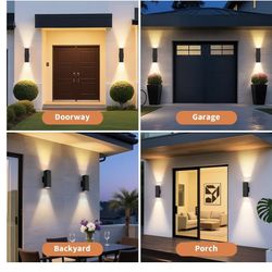 Dusk to Dawn Outdoor Lighting, LED Square Up and Down Outdoor Sconce Lights, Matte Black Exterior Lighting Fixtures with 7W LED Bulbs, 