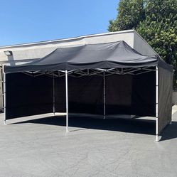 (New in box) $225 Black Heavy-Duty 10x20 ft Canopy Ez Pop Up Tent w/ 4 Sidewalls 