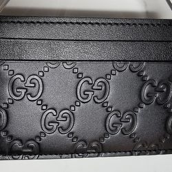 GUCCI Shiny Guccissima Black Leather Card Holder GG Emblem card case  Auth