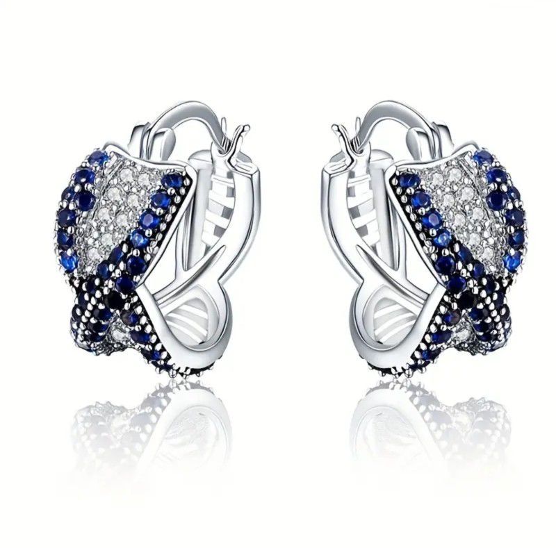 Exquisite 14K White Gold Plated Blue Cubic Zirconia Women Earrings 