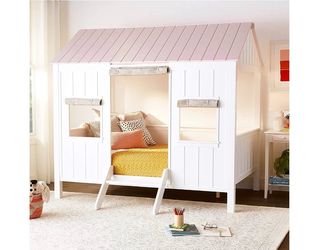 Little girl PINK and WHITE full size cottage bed w curtains