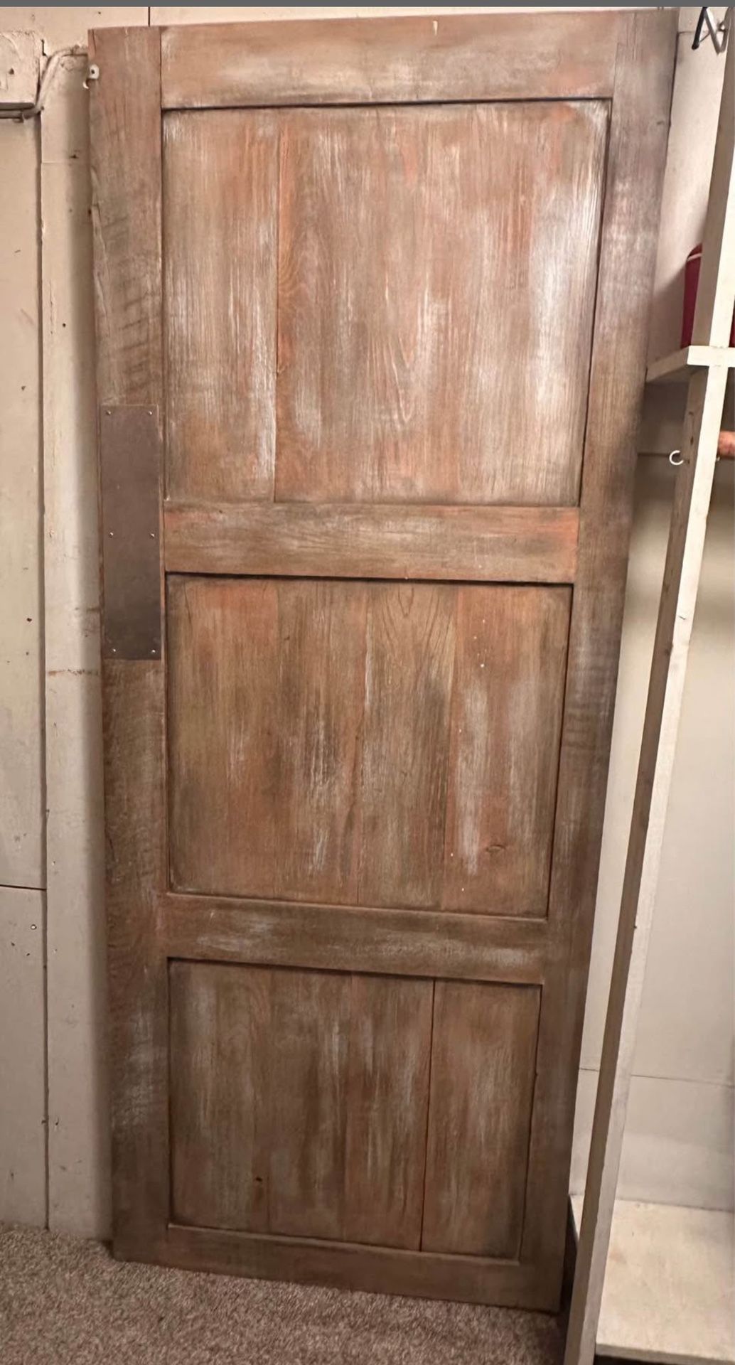 Single Reclaimed Cypress Swing Door - Whitewashed Finish, Brushed Metal Hardware