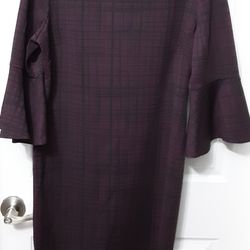 Ronni Nicole Women's Bell Sleeve  Dress 14P Black/Purple Plaid Pre-owned GC