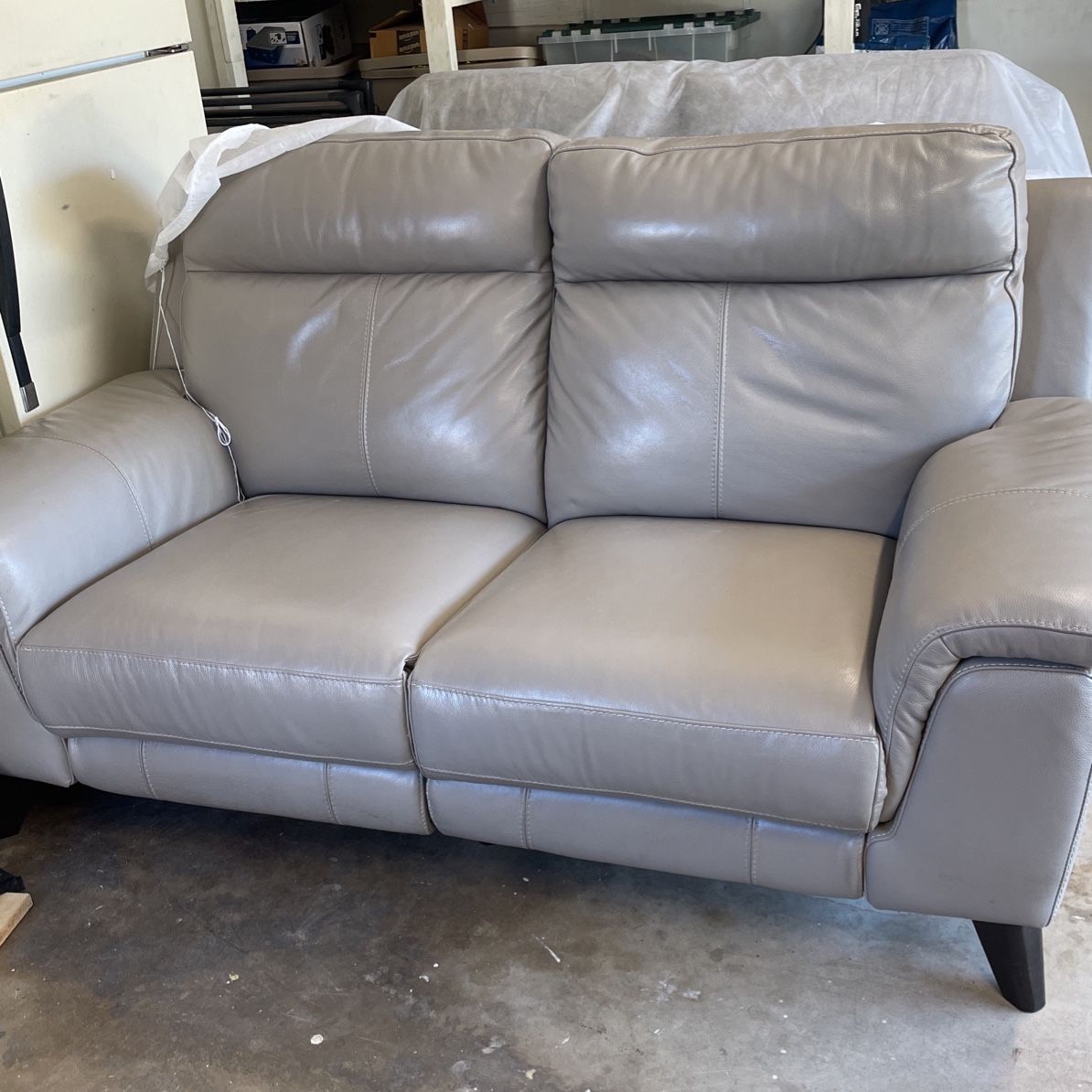 2 Light Grey Leather Reclining Loveseats 