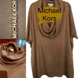 Michael Kors BOXY OVERSIZED Camel brown Cowl Neck short sleeves TUNIC Sweater S