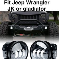 Pair Of Black Housing Fog Lights Projectors Led For Jeep Wrangler JK Or JT 