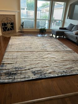 Large Abstract Area Rug Cream Blue