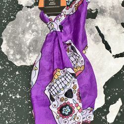 Colorful Purple Sugar Skull Print Scarf