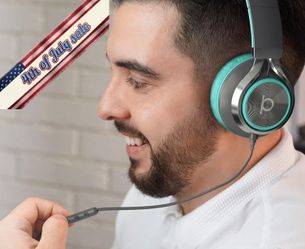 🏆 Turquoise Foldable Wired Headphone with Mic—Noise Isolating On-Ear