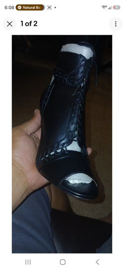 Cynthia Vincent Black Patent Leather Peep Toe Heels