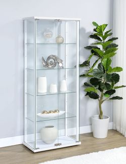 Delphinium White 4-Shelf Clear Glass Curio Display Cabinet
