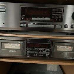 Onkyo AM FM Receiver And Double Cassette Deck. 