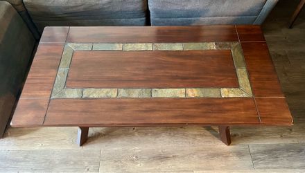 Solid Wood Coffee Table with Slate Inlay