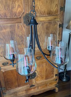 5-Light Matte Black Chandelier with Glass Shades