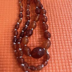 Antique Baltic Honey Colored Amber Necklace, Faceted Cut. 19 Grams