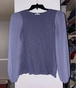 Blue Mixed Media Long Sleeve Top