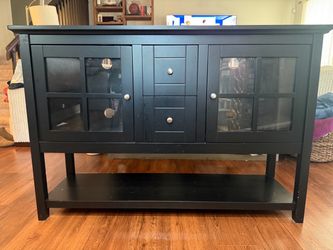 Black Wood Media Console with Glass Doors