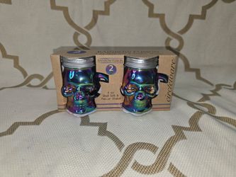 Salt & Pepper Shakers Iridescent Rainbow Fusion Skull Halloween Circleware New