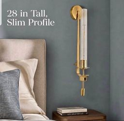 Gold Wall Sconce, 28 Inch Modern Metal Glass Wall Light Fixture, Wall Lamp for Living Room Bedroom