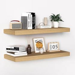 Oak Floating Shelves 24"x9"x1.5" — Rustic Wood, 2-Pack — New