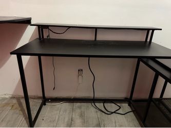 Modern L-Shaped Carbon Fiber Computer Desk with Storage Drawers & Monitor Shelf