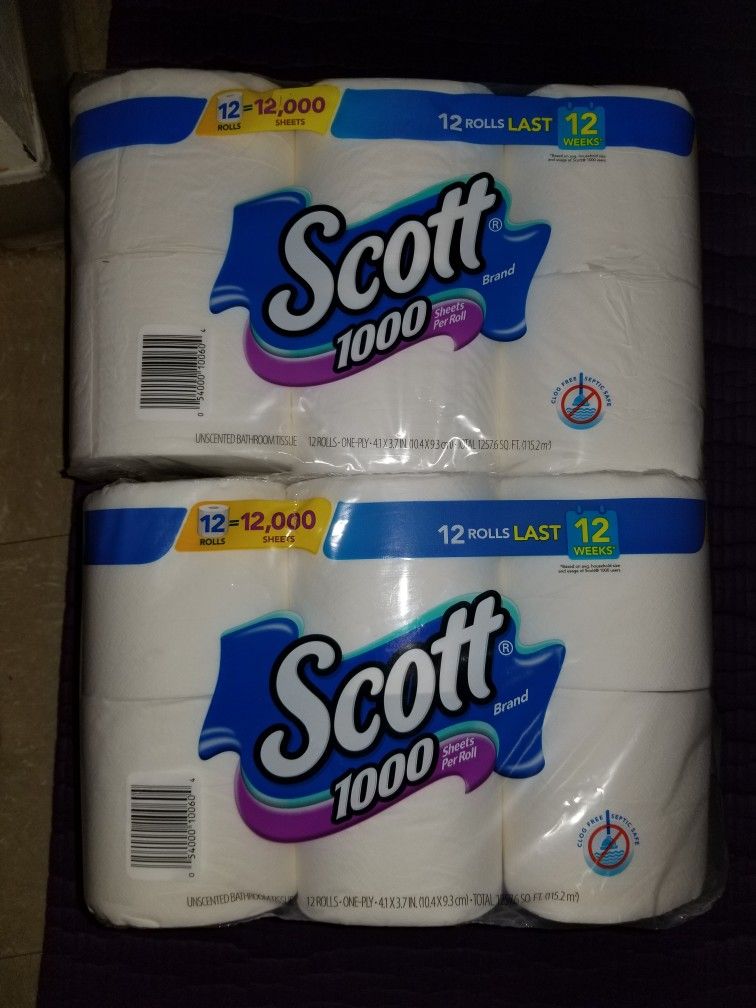 12x Scott 1000 Sheets Per Roll Toilet Paper (144 rolls total)
