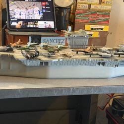 1998 Redbox 68 Aircraft Carrier Toy Ship With 21 Die Cast Planes  31” long