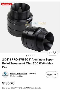 2 DS18 PRO-TW820 1" Aluminum Super Bullet Tweeters 4 Ohm 200 Watts Max Pair