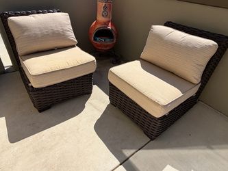 Outdoor Wicker Lounge Chairs with Cushions – Set of 2