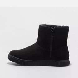 Cat & Jack Youth Girls' Jet Black Holland Zipper Winter Shearling Boots Size...1,2,,3