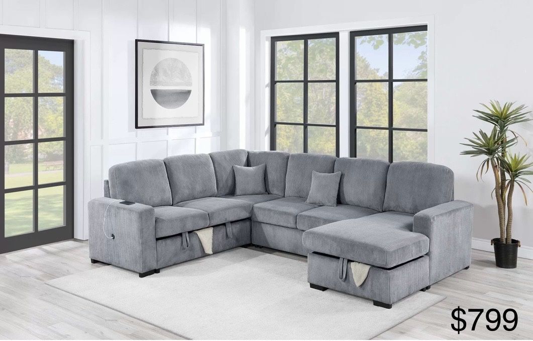 Corduroy Sectional Sleeper Pullout Bed With Storage