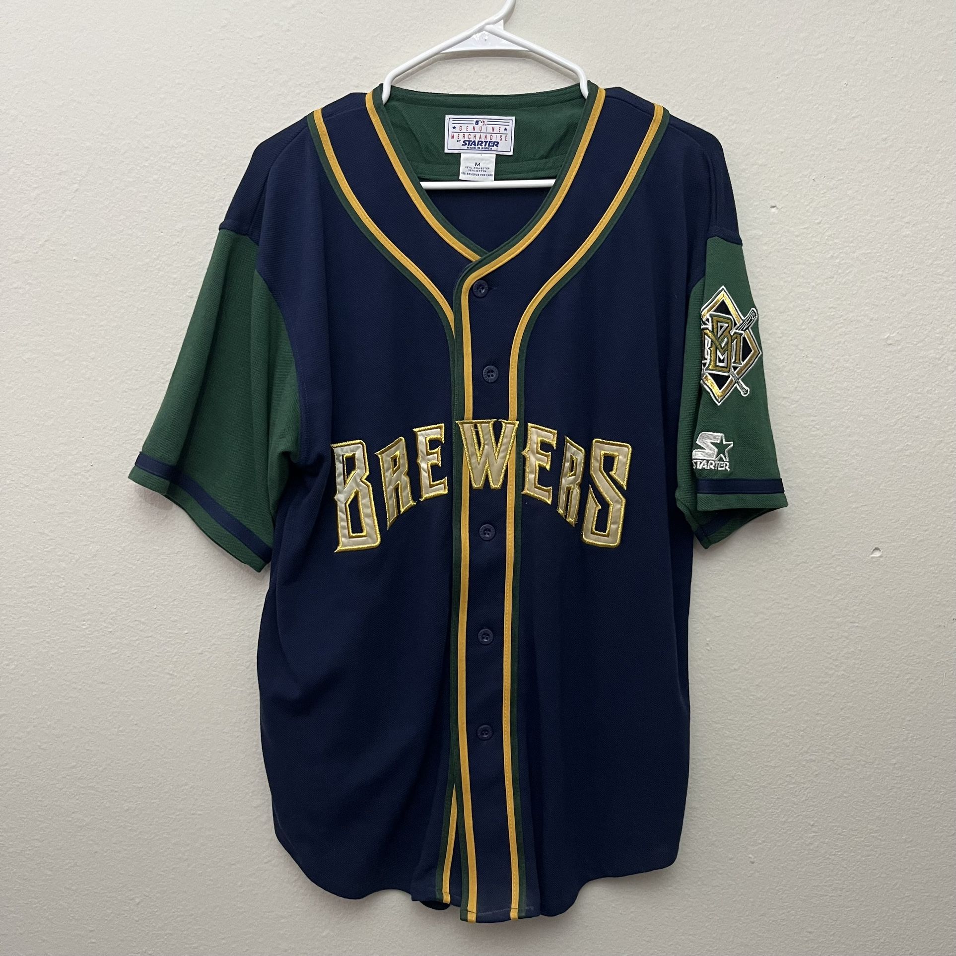 Vintage Starter Milwaukee Brewers MLB Jersey Men's Medium Green Baseball 90s