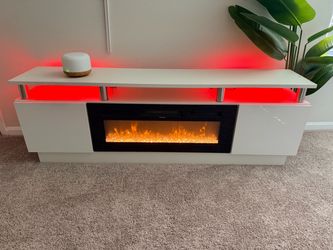 70 inch White Electric Fireplace TV Stand with LED Lighting