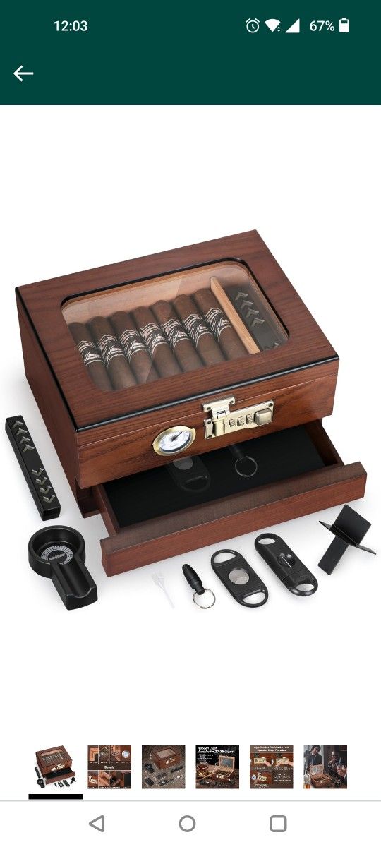 Cigar Humidor, Cedar Wood Humidor Box with Hygrometer + Accessories ++ BRAND NEW!