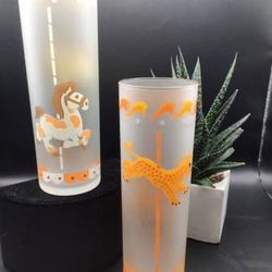 1950s Libbey Carousel Circus Frosted Merry-Go-Round Glass Tumblers Set