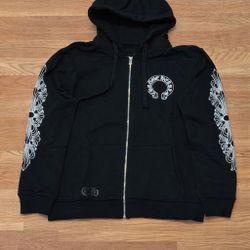 Chrome Hearts Horseshoe Floral Cross Sleeve Zip Up Hoodie