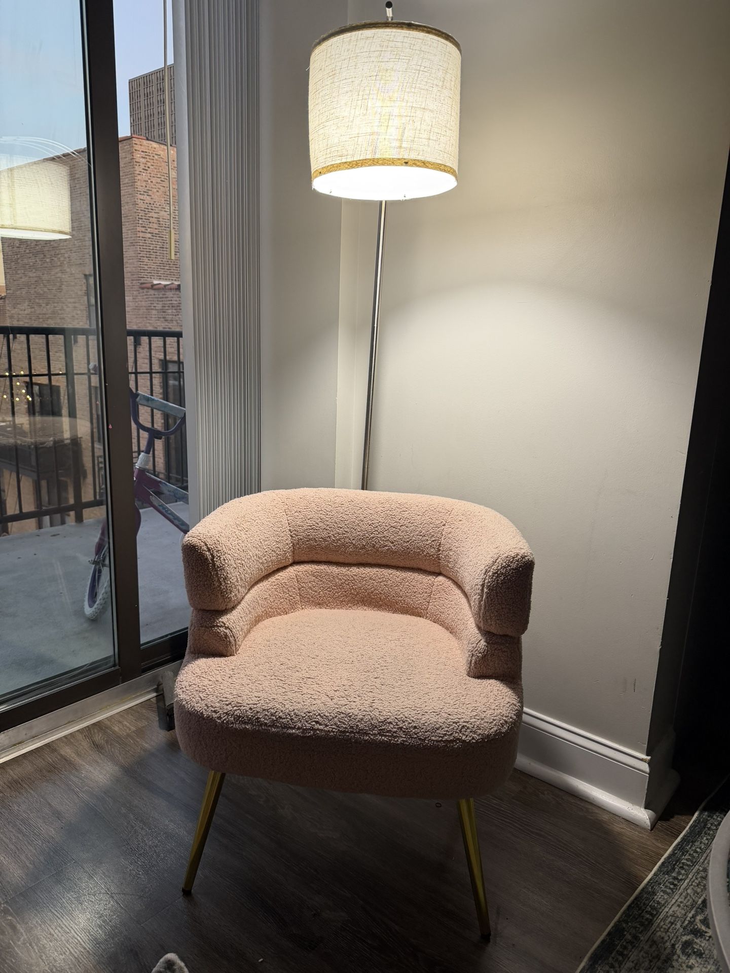 Pink Teddy Accent Chair with Gold Legs