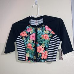 BONGO Medium JUNIORS BIKINI TOP NWT STRIPES BLACK WHITE Flowers Striped cover up