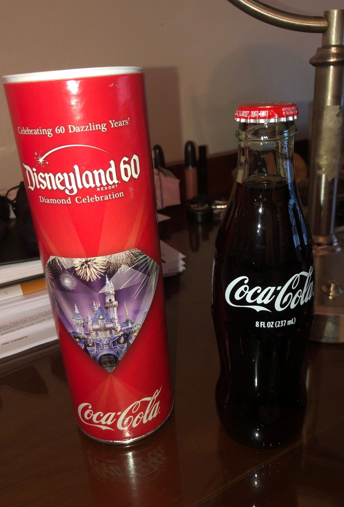 NEW- Disneyland 60th Anniversary Diamond Celebration Collectible Coke bottle and case