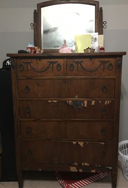 Antique tall dresser with mirror