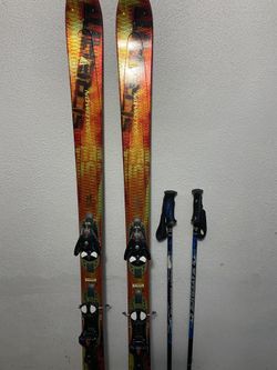 Salomon Mens Downhill Winter Skis 175 And Poles Set