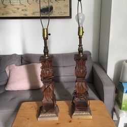 Vintage Carved Wood Lamps