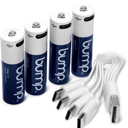 bump AA Rechargeable Batteries - 4 Pack - Lithium Ion, High Output, Fast & Long Lasting USB-C Charge, Use w/Remote Control, Battery Operated Toys, Key